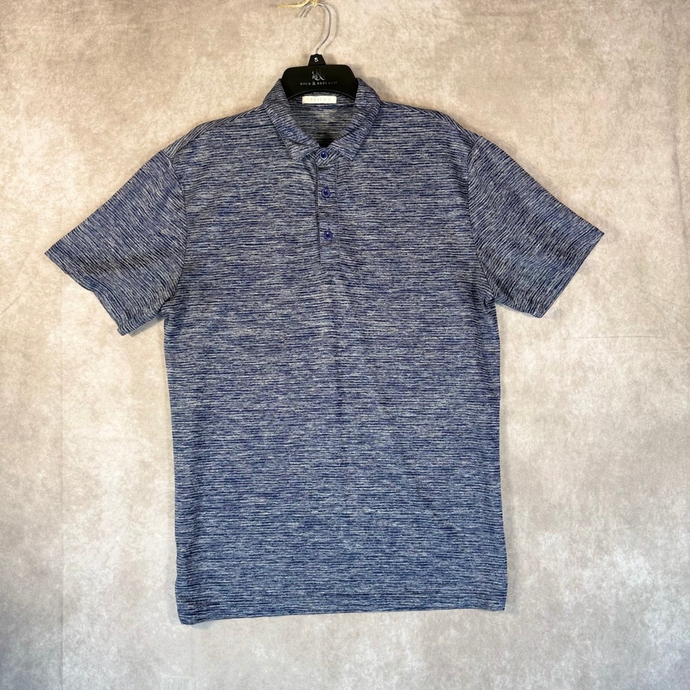 Fresca Polo Shirt Men Medium Blue Space Dye Short Sleeve Collared Casual Melange